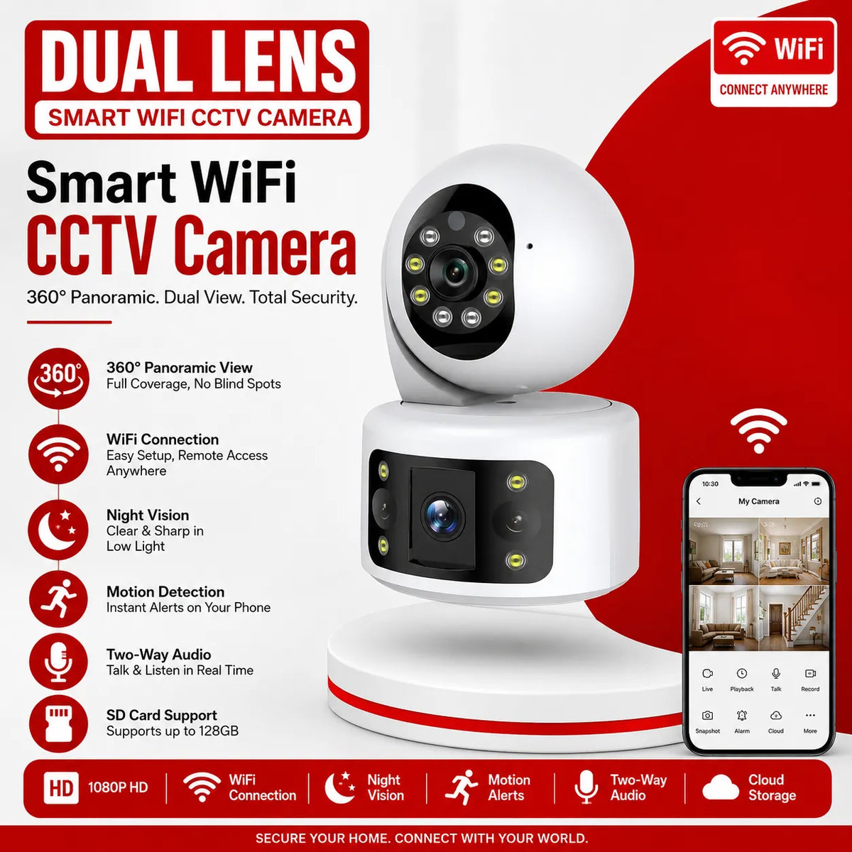 Dual Lens Smart WiFi CCTV Camera 360°: Panoramic Indoor Home Security