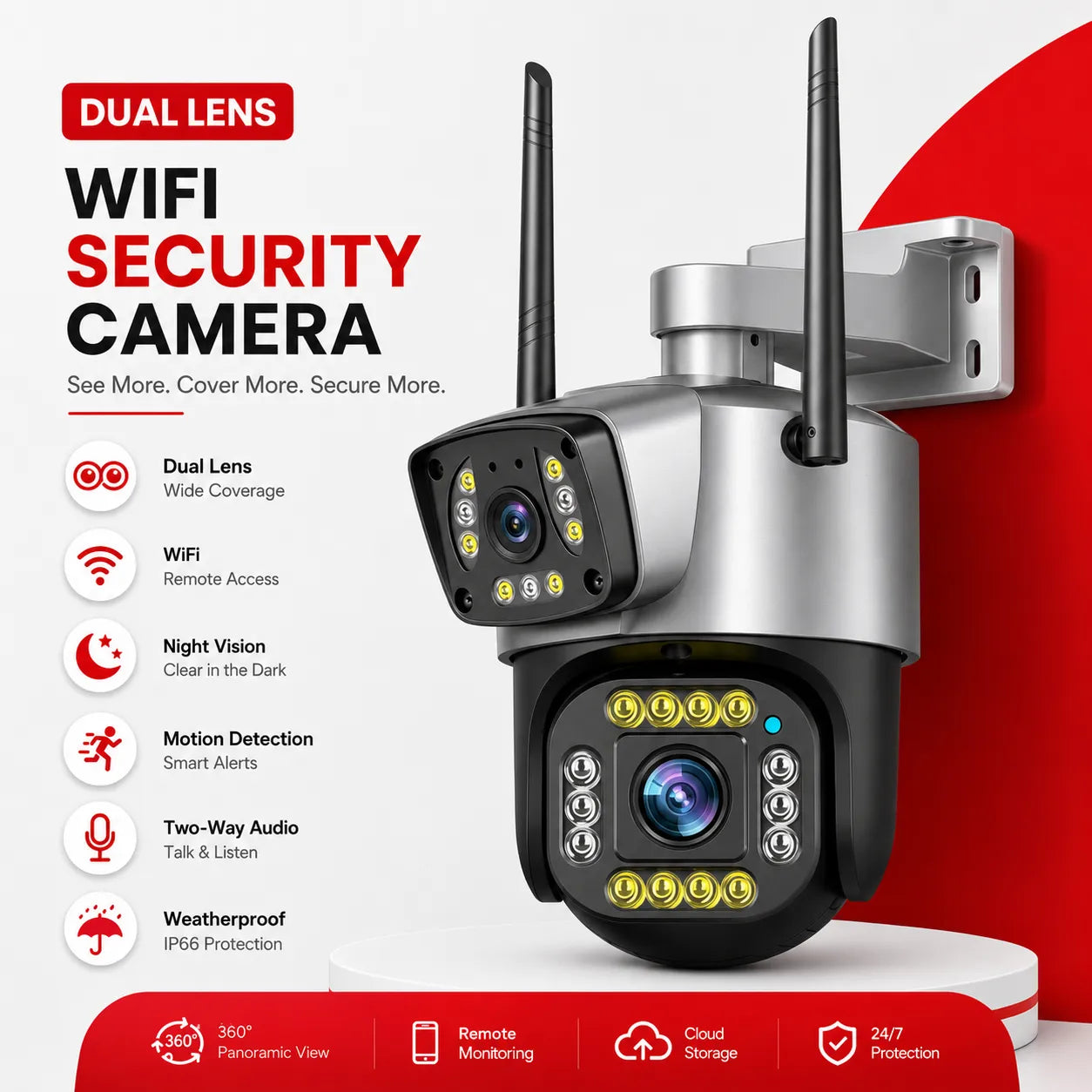 Dual Lens Smart WiFi CCTV Camera: Panoramic Outdoor Security System
