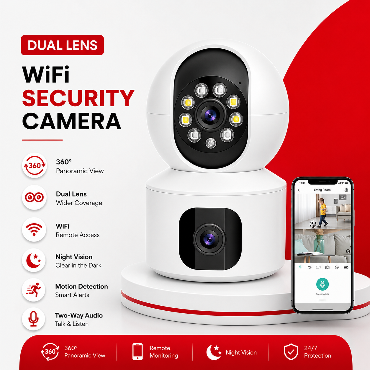 360° Dual Lens Smart WiFi CCTV Camera: Panoramic Indoor Home Security