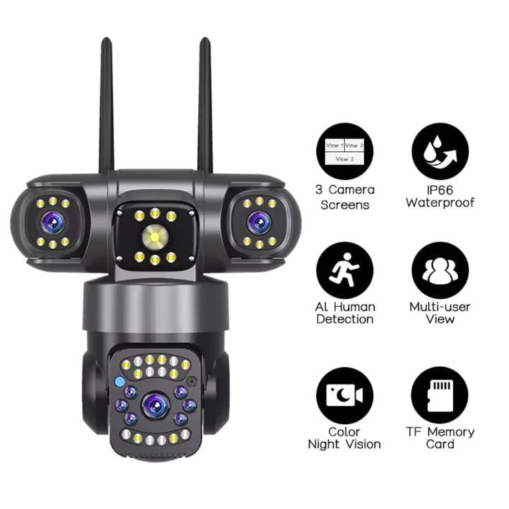 Three Lens Smart WiFi CCTV Camera: Panoramic Outdoor Security System