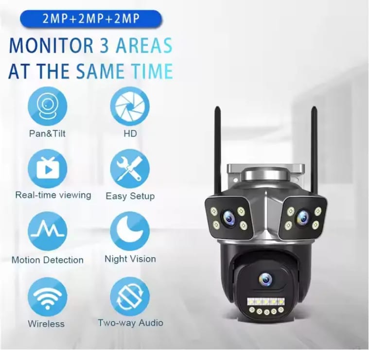 Triple Lens Smart WiFi CCTV Camera: Panoramic Outdoor Security System