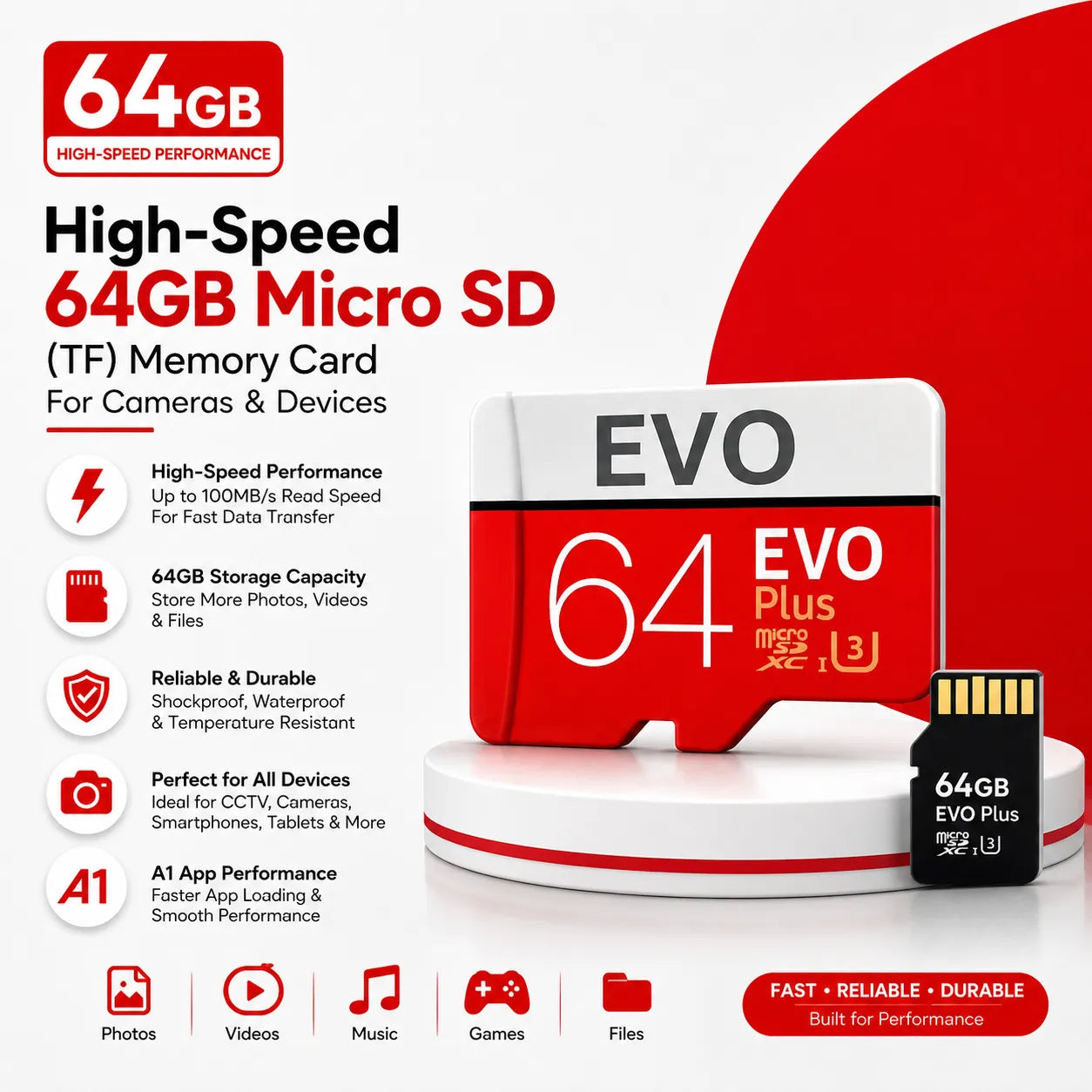 High-Speed 64GB Micro SD (TF) Memory Card for Cameras & Devices