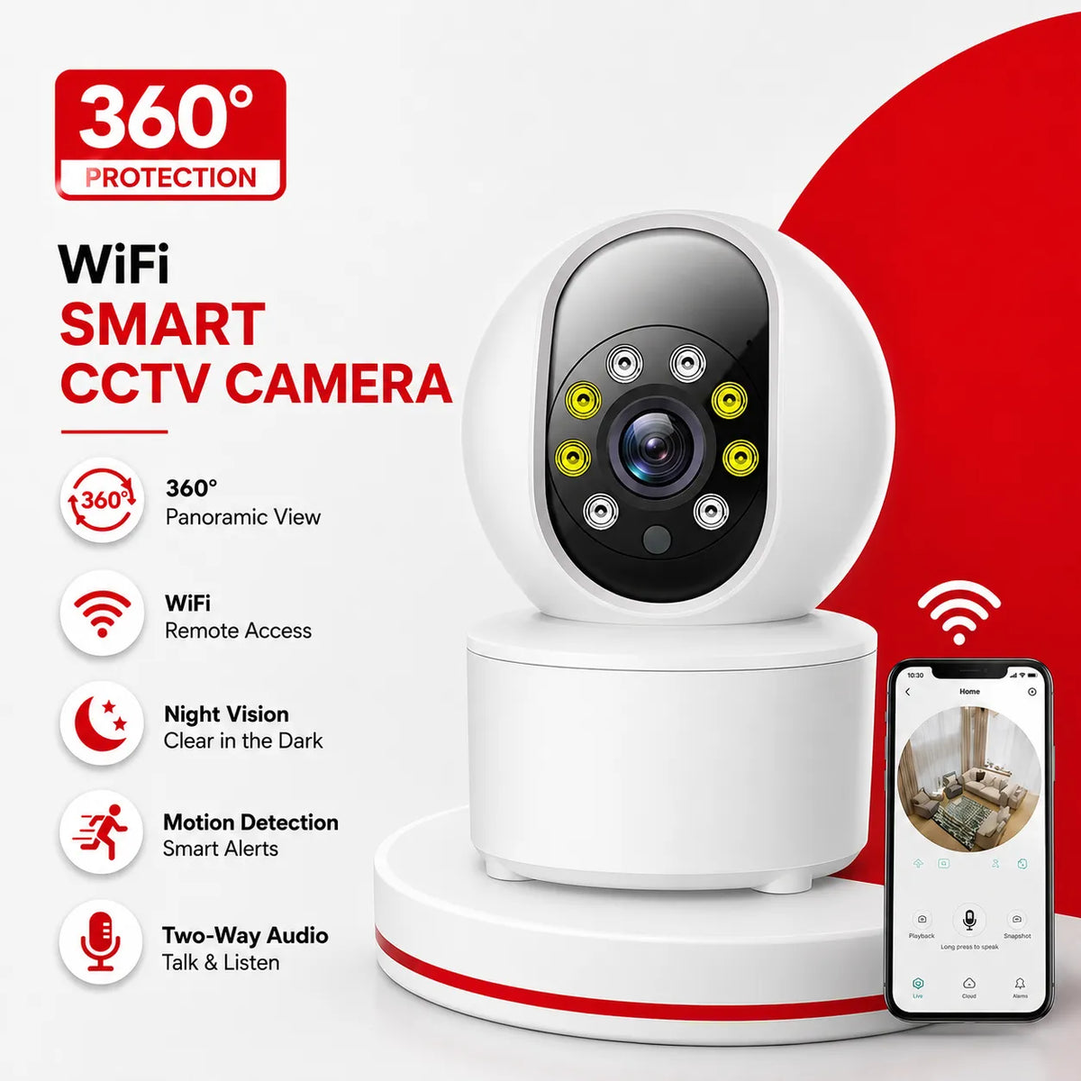 360° Smart WiFi CCTV Camera: Wireless Indoor Home Security Solution