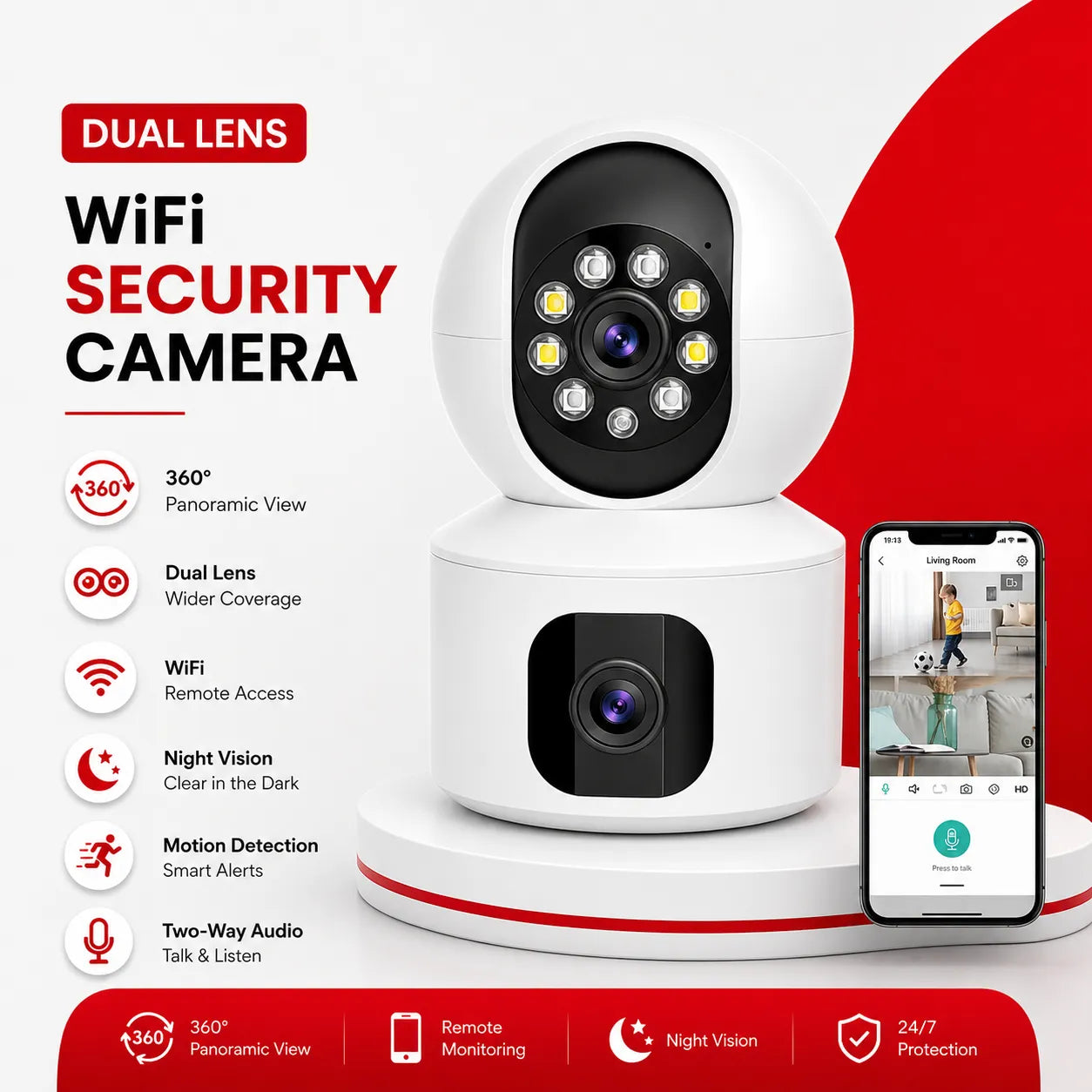 360° Dual Lens Smart WiFi CCTV Camera: Panoramic Indoor Home Security