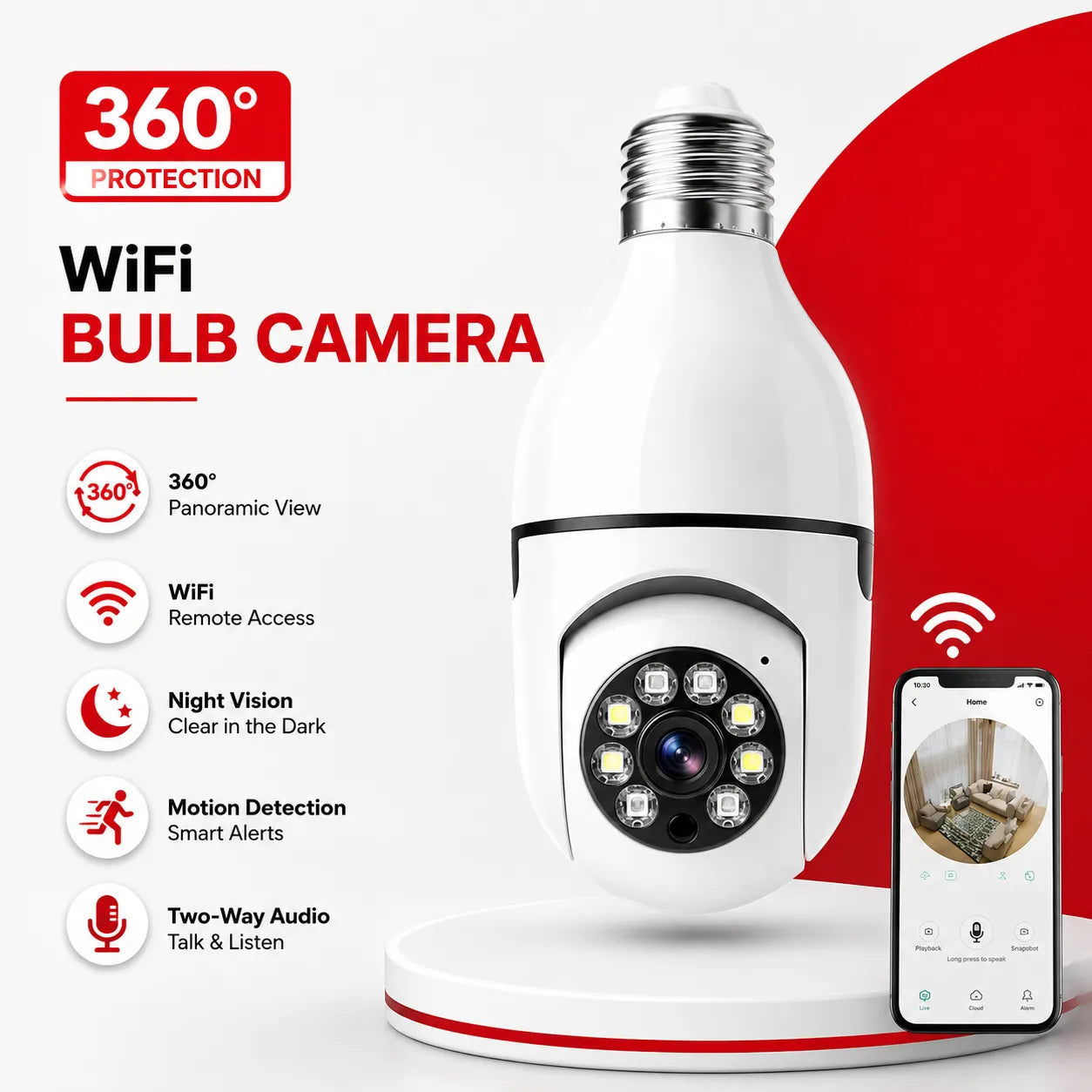 360° Bulb Socket WiFi Security Camera | No Wiring, Full HD & Night Vision