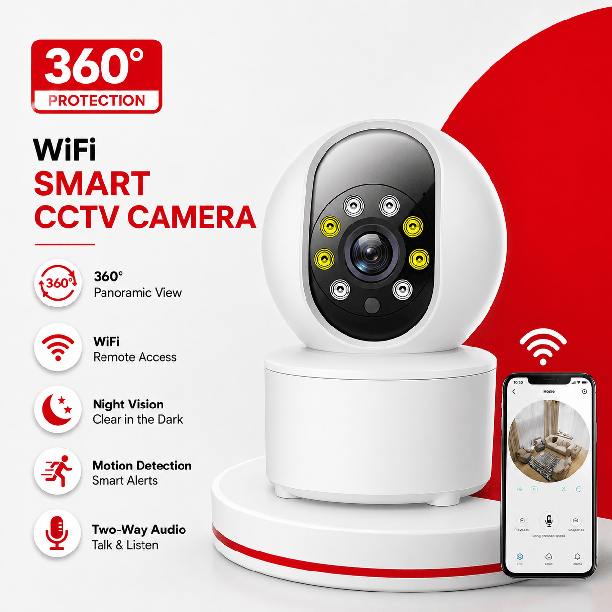 360° Smart WiFi CCTV Camera: Wireless Indoor Home Security Solution