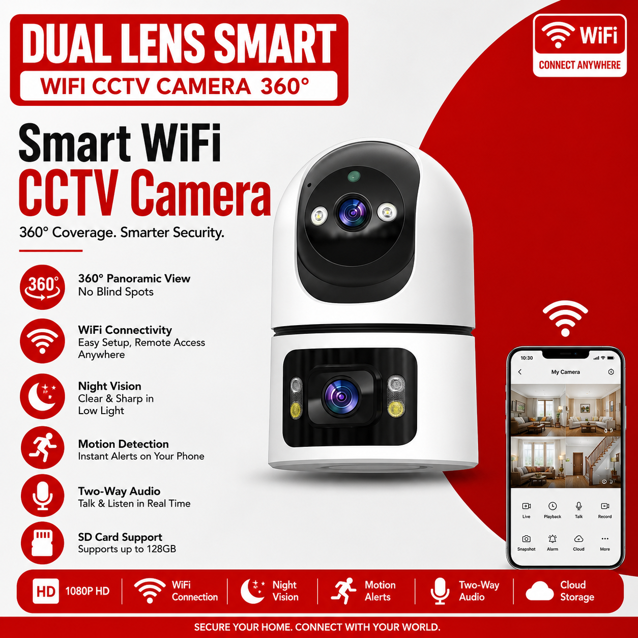 Dual Lens Smart WiFi CCTV Camera 360: Advanced Wireless Home Security System