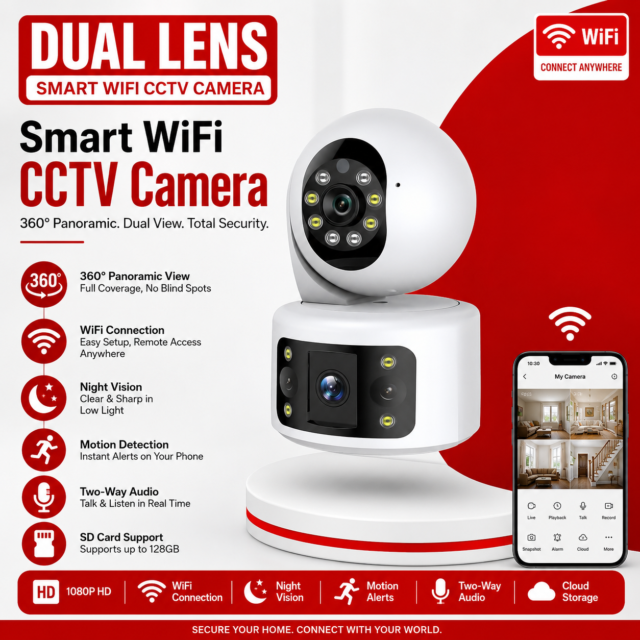 Dual Lens Smart WiFi CCTV Camera 360°: Panoramic Indoor Home Security