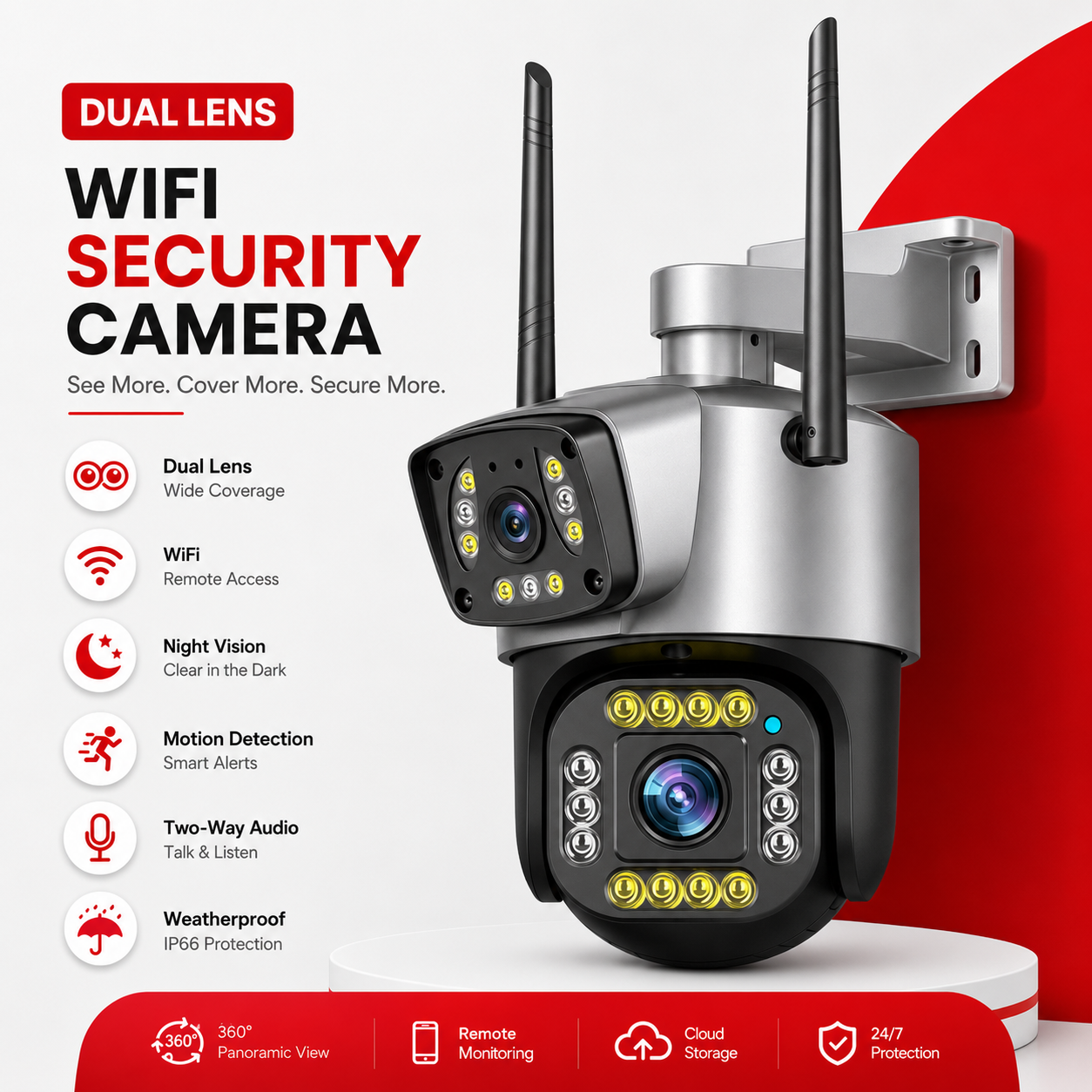Dual Lens Smart WiFi CCTV Camera: Panoramic Outdoor Security System