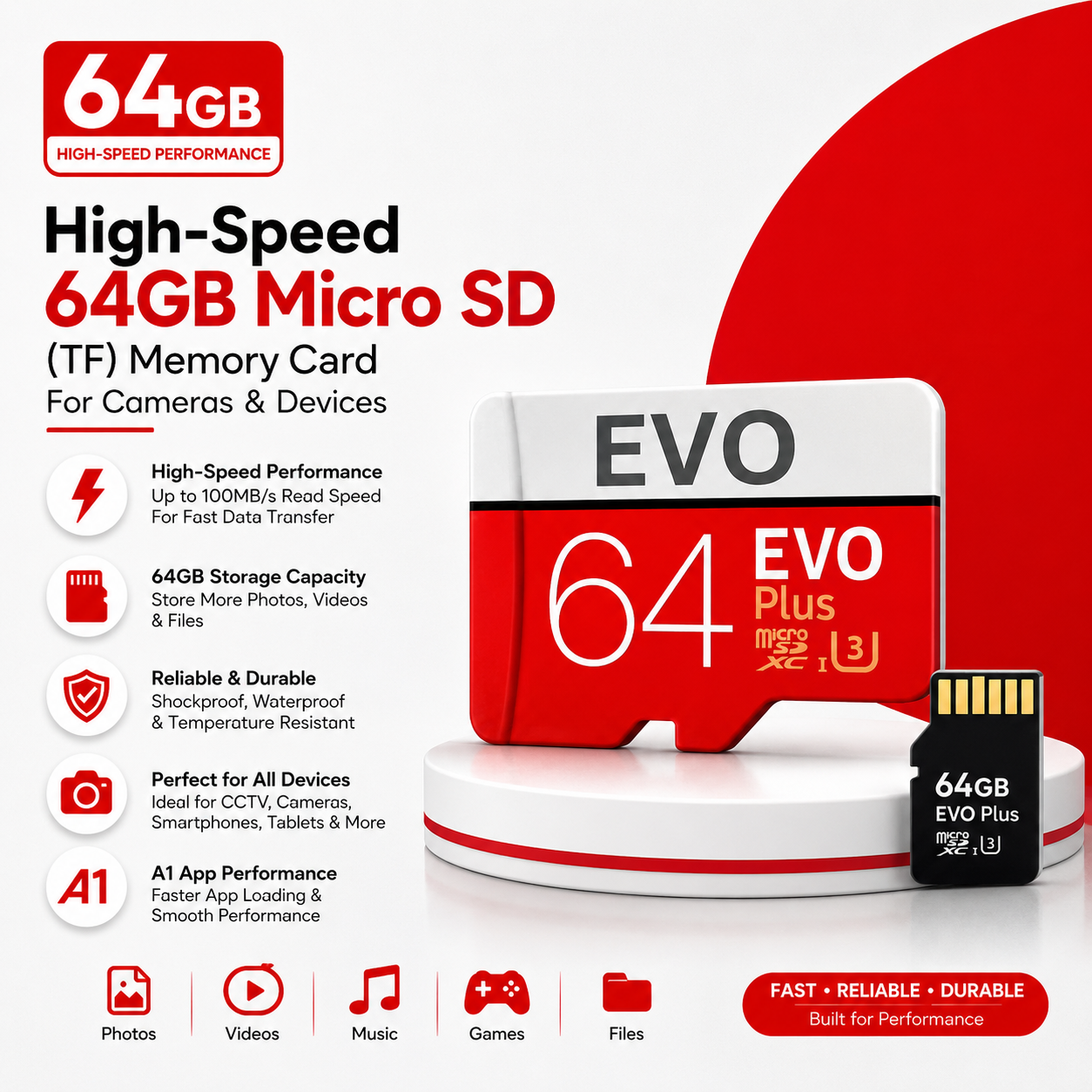 High-Speed 64GB Micro SD (TF) Memory Card for Cameras & Devices