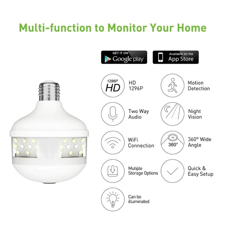 Bulb Socket Smart WiFi CCTV Camera with LED Light | 1080P Full HD