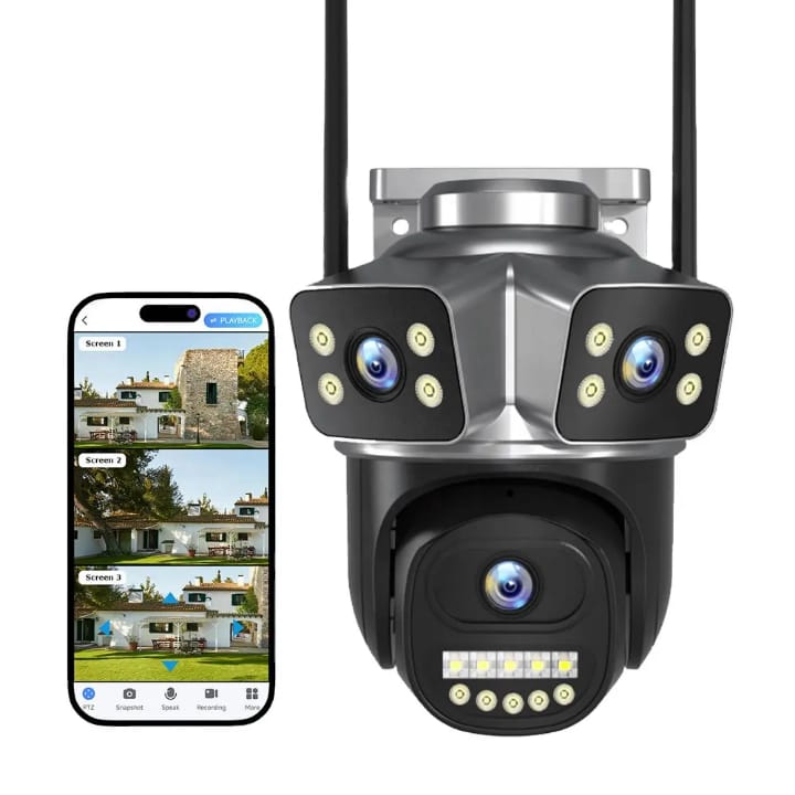 Triple Lens Smart WiFi CCTV Camera: Panoramic Outdoor Security System